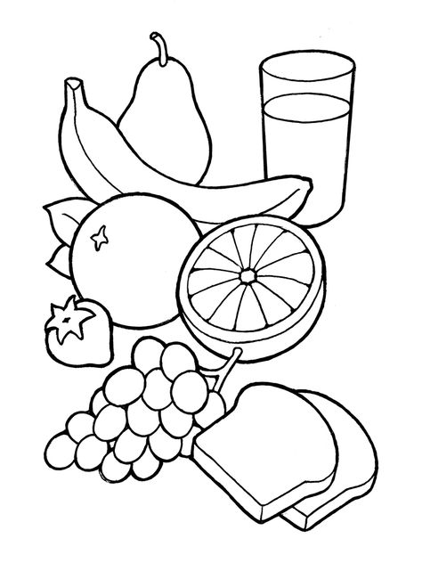 Download Food Coloring Pages, Fruit Coloring Pages, Food Clipart, White Food, Food Clips, Line Drawings, Clipart Black And White, Food Drawing, Black And White Pictures