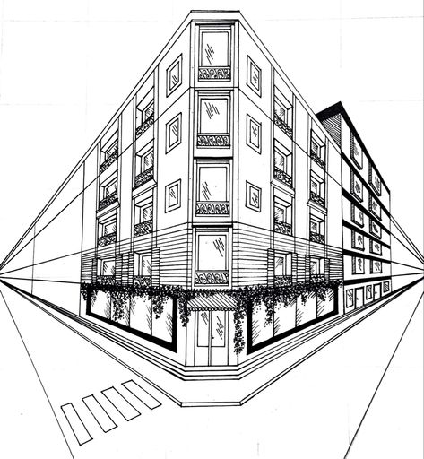 A sketch based on several facades in Paris City In 2 Point Perspective, Perspektif 1 Titik Hilang Interior, 3point Perspective Drawing Building, New York 2 Point Perspective, 2 Point Perspective Drawing Library, French Facade, Drawing Tutorial Easy, Easy Drawing, Facades