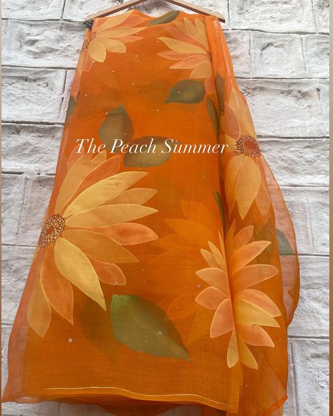 The Sunflower Saree _______________________________________________ Elevate your style with our stunning hand-painted sunflower saree! Made from luxurious pure silk organza in vibrant orange, this saree is adorned with golden sequins for an extra touch of glamour. Stand out from the crowd and make a statement wherever you go! Shop now and shine bright like the sunflower you are! . . . . . . Shop Now @thepeachsummer . . . . . . #thepeachsummer #thepeachsummercollection #thepeachsummerclie... Silk Organza, Shine Bright, Vibrant Orange, Pure Silk, Sunflower, Designer Dresses, Saree, Orange, Silk