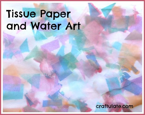 Tissue Paper and Water Art for Toddlers Water Projects For Toddlers, Water Preschool Activities Art Projects, June Art Projects For Toddlers, Water Week Crafts, Tissue Paper Water Art, Water Art For Preschoolers, Water Week Crafts For Kids, Water Theme Activities For Toddlers, Wonderful Waters Theme For Toddlers