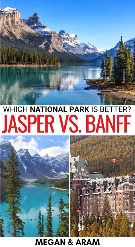 Are you looking to compare two of Canada's national parks and see which is better for you? This guide will look at Jasper vs Banff - and tell you our thoughts! | Banff vs Jasper | Jasper or Banff | Banff or Jasper | Is Jasper National Park worth it? | Is Banff National Park worth it? | Canmore Alberta | National Parks in Canada | Canada National Parks Jasper Alberta Photography, Glacier Banff Jasper, Glacier To Banff Road Trip, Banff Jasper Yoho, Glacier And Banff Road Trip, Glacier National Park And Banff Road Trip, Jasper Alberta Canada, Banff And Jasper National Park, Jasper Canada Summer