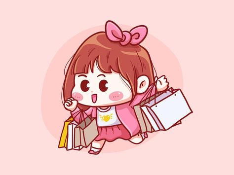 Cute and kawaii Girl Holding Shopping Bag manga chibi Illustration Holding Shopping Bags, Draw So Cute, Logo Online Shop, Shopping Clipart, Kawaii Illustration, Chibi Girl, Cartoon Logo, Chibi Drawings