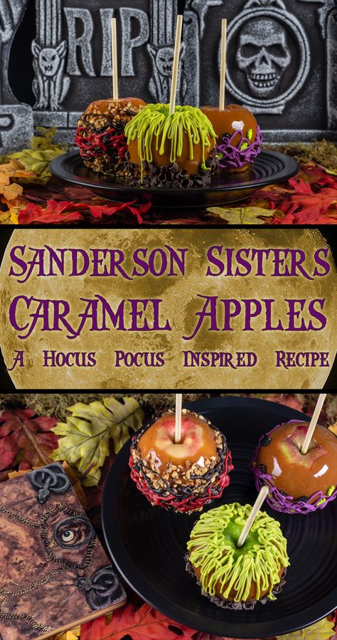 The Geeks are celebrating Halloween early with their recipe for Sanderson Sisters' Caramel Apples inspired by the Disney film Hocus Pocus! [sponsored] 2geekswhoeat.com #CaramelApples  #DisneyRecipes #HalloweenRecipes #HocusPocus #HocusPocusRecipes Halloween Recipes Drinks, Recipes Halloween, Halloween Food Dinner, Hocus Pocus Party, Halloween Food Desserts, Disney Recipes, Halloween Hocus Pocus, Disney Film, Halloween Baking