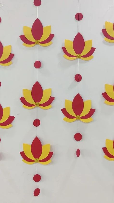 decoryourself on Instagram: Lotus strings backdrop to decorate any traditional occasion ( pooja , vratham, annaprasana,dhoti ceremony, Ganesh pooja etc) Yellow and… Home Pooja Decoration, Annaprasana Decoration Ideas At Home Diy, Annaprasana Decoration Ideas At Home, Shadi Ideas, Craft Work Ideas, Indian Decor Diy, Dhoti Ceremony, Lotus Decor, Bell Paper