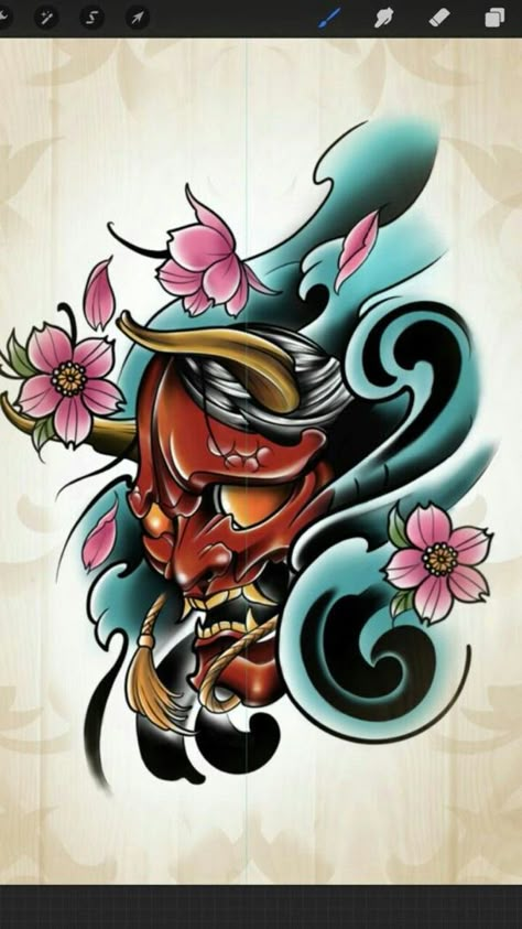 Small Crown Tattoo, Oni Mask Tattoo, Lion Art Tattoo, Japanese Tattoos For Men, Oni Tattoo, Amazing 3d Tattoos, Hannya Mask Tattoo, Japanese Flower Tattoo, Buddha Tattoo Design