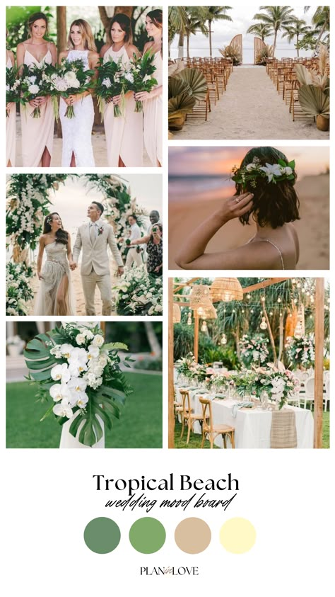 wedding inspiration | beach wedding inspiration | destination wedding inspiration | tropical wedding inspiration | vibrant wedding inspiration | wedding planning  | wedding day moments | wedding planning tools | wedding journey | wedding | plan in love Beach Theme Mood Board, Bali Wedding Color Palette, Color Schemes For Beach Weddings, Wedding Theme Ideas Beach, Sage Beach Wedding Theme, Wedding Colour Schemes Beach, Wedding Color Schemes Hawaii, Green Wedding Theme Beach, Taupe Beach Wedding