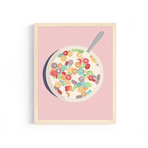 Cereal Illustration, Cereal Art, Fruit Artwork, Candy Art, Fruit Loops, Farmhouse Art, Colorful Artwork, Home Decor Art, Floral Artwork