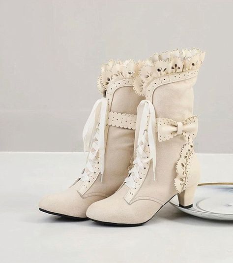 Coquette Boots, Fantasy Boots, Angel Shoes, Lace Up Heeled Boots, Ethereal Essence, Bridal Hair Pins Pearl, Fall Winter Shoes, Bridal Boots, Elegant Boots