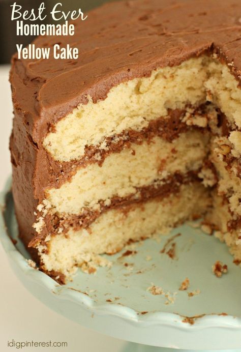 Scratch Yellow Cake Recipe, Homemade Yellow Cake, Cake Yellow, Yellow Cake Recipe, Chocolate Buttercream Frosting, Baking Cocoa, Cake Recipes From Scratch, Yellow Cake, Recipe From Scratch