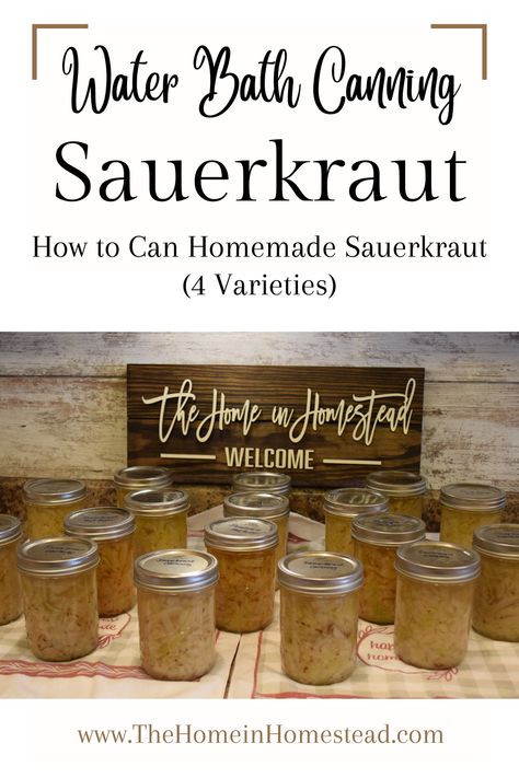 Homemade Sauerkraut Home Canned in Mason Jars Water Bath Canning Sauerkraut, How To Can Sour Kraut, Canning Sour Kraut Water Bath, Canning Sauerkraut Recipes, Canning Sauerkraut, Canning Veggies, Homemade Sauerkraut, Pint Mason Jars, Sauerkraut Recipes