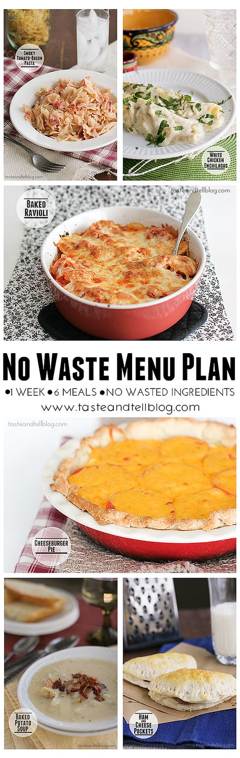 No Waste Menu Plan - 1 week, 6 meals, no leftover ingredients! | www.tasteandtellblog.com #menuplan #recipe #grocerylist Roast Beef Sliders, Taste And Tell, Ham And Potato Soup, Spicy Fried Chicken, Ham Potato, Food On The Table, Cooking Challenge, Bacon Pasta, Menu Plan