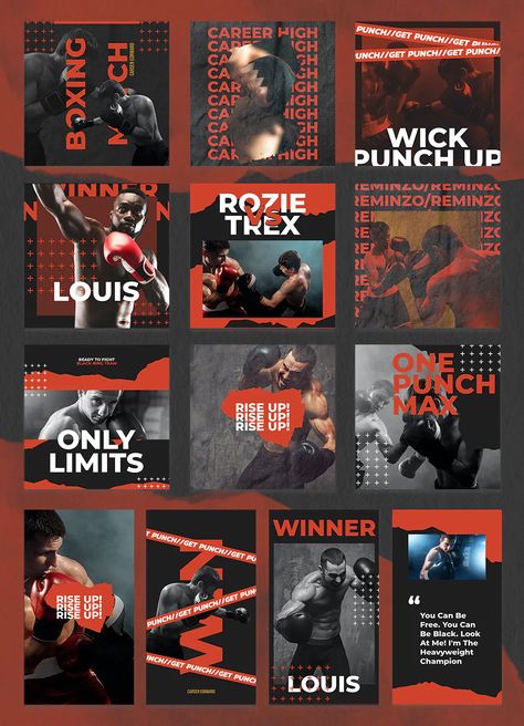 Campaign Instagram Stories, Boxing Social Media Design, Boxing Graphic Design, Sport Poster Design Graphics, Boxing Branding, Gym Graphic Design, Social Media Post Layout, Media Design Graphics, Creative Social Media Design