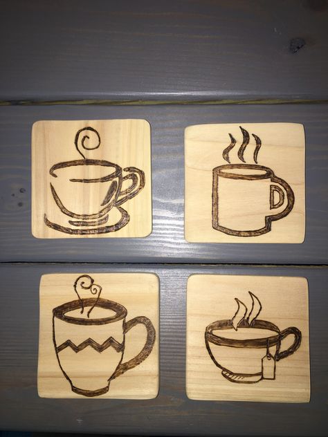 Wood Burning Designs Coasters, Simple Pyrography Designs, Woodburn Coasters, Wood Burning Coasters Ideas, Wood Burning Coasters, Wood Burned Coasters, Wood Burned Gifts, Pyrography Designs, Wood Burning Patterns Stencil