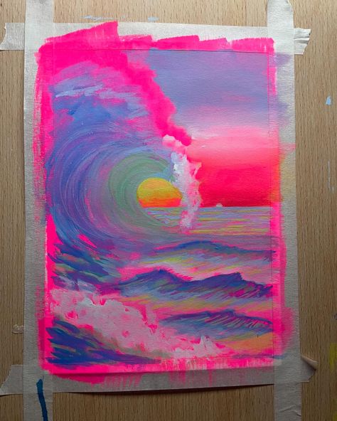 Painting on a fluorescent pink background is not easy. More ocean paintings to come 🌊���🪸🐠 . . . #art #gouache #ocean #oceanpainting #oceanlover #summervibes #summer #summertime #maximalistdecor #wallart #colorfuldecor #fluorescent #winsorandnewton Fluorescent Acrylic Painting, Fluorescent Wall Paint, Neon Pink Painting, Neon Acrylic Artwork, Fluorescent Painting, Fluorescent Paint, Maximalist Decor, Ocean Lover, Ocean Painting