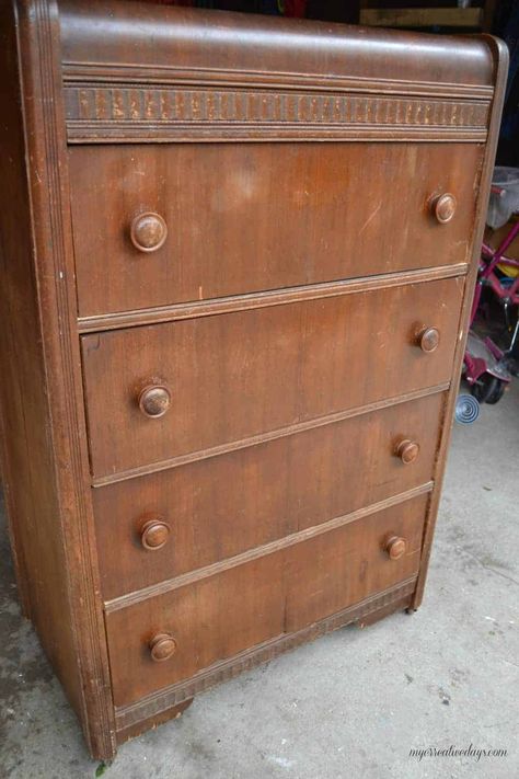 White Dresser Makeover, Old Dresser Makeover, Antique Dresser Makeover, White Antique Dresser, Brown Dresser, Drawer Inserts, White Drawers, Metal Clock, White Dresser