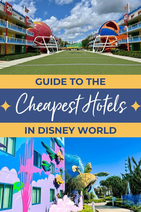 Traveling to Disney World on a budget? Walt Disney World is home to over 25 resort hotels. Yes, some of them are pretty pricey, but there are some more budget-friendly options. Known as Value Resorts, these six Disney Resort hotels offer all the perks of staying on property without the price tag. But, which one is right for you and your family? We’re bringing you a guide to the cheapest Disney World hotels and why you should (or shouldn’t) stay there! Walt Disney World Resorts, Disney World Cheap, Disney World On A Budget, Orlando Hotels, Disney Cheap, Art Of Animation Resort, Disney On A Budget, Disney Resort Hotels, Disney World Hotels