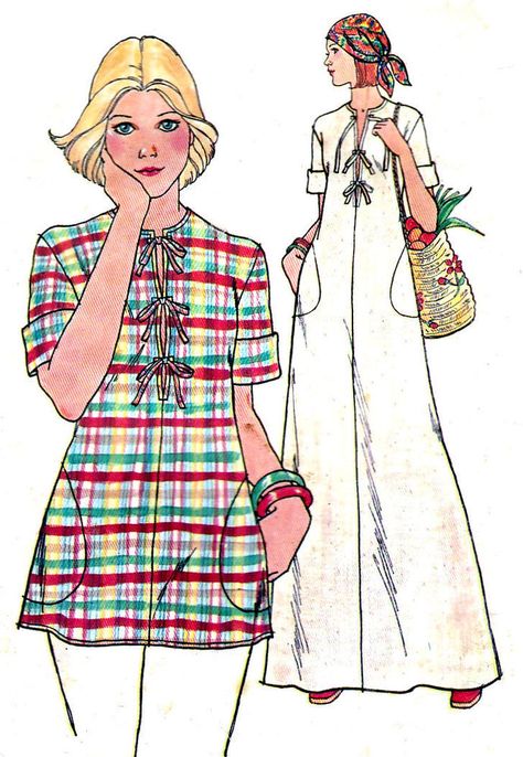 Vintage Butterick 4201 Maxi Caftan Tunic Top Ties Jewel Neckline Sewing Pattern 70s Sewing Patterns, Butterick Patterns Vintage, Vintage Clothes Patterns, Bowling Bag, Butterick Pattern, Dress Making Patterns, Butterick Sewing Pattern, Costume Patterns, Clothes Sewing