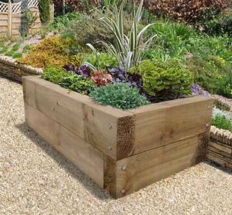 Sleepers In Garden, Raised Planter Beds, Raised Flower Beds, Wooden Planter, Dog Garden, Garden Solutions, Raised Planter, Forest Garden, Wooden Planters