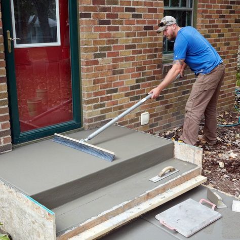 Cement Painting, Concrete Front Steps, Cement Steps, Outdoor Ramp, Concrete Finishing, Front Porch Concrete, Front Stairs, Painting Front Porch, Concrete Paint