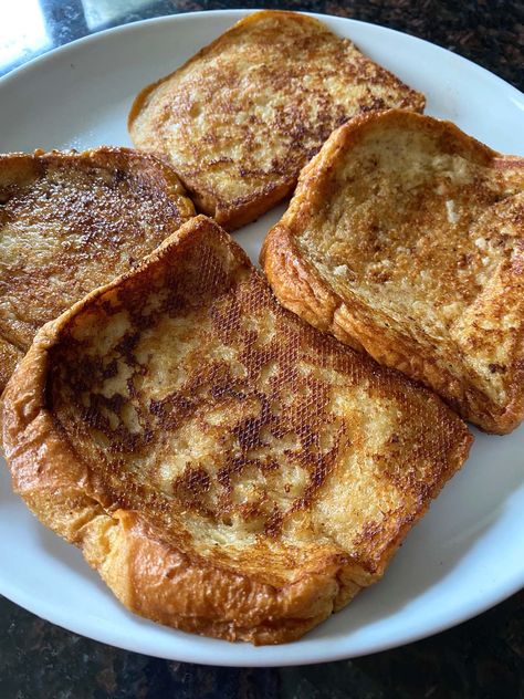 This recipe for French Toast Without Eggs is a life-saver when you're craving french toast but don't have any eggs. You just need bread, milk, and butter for this simple breakfast. Cornstarch adds creaminess to the dish and you won't even miss the eggs. What Can I Use Instead Of Eggs For French Toast? No eggs? No problem! Adding just a bit of cornstarch creates a delicious texture for french toast. Or you could skip the eggs and cornstarch entirely and just use milk and butter on your bread. ... Cornstarch Bread, No Egg French Toast, French Toast No Egg, Buttermilk French Toast, Breakfast Without Eggs, French Toast Without Eggs, Nutella Stuffed French Toast, Recipe For French Toast, Basic French Toast