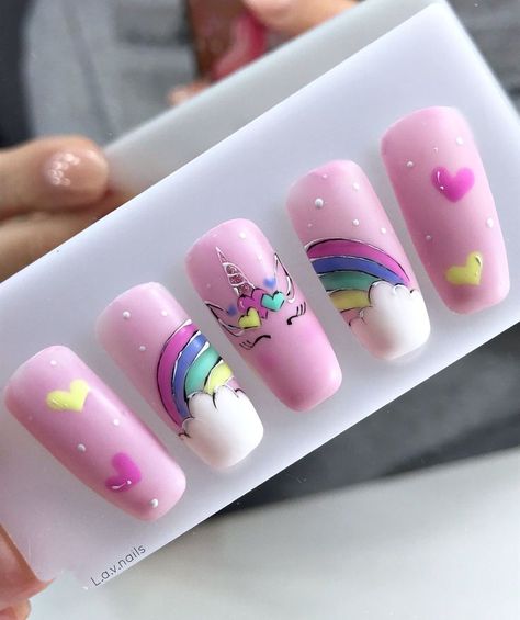 Easy and Original Valentine's Day Nail Art 2023 Unicorn Nails Designs Nailart, Gel Easter Nails, Pink Unicorn Nails, Nail Art Unicorn, Spring Nails Designs 2023, Beautiful Wedding Nails, Easter Nails Acrylic, Nail Art 2023, Latest Nails