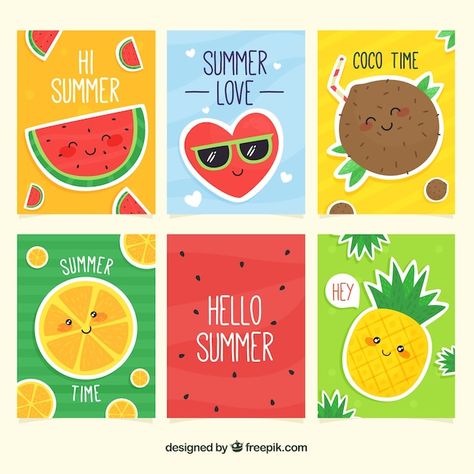 Summer cards collection with cute cartoo... | Free Vector #Freepik #freevector #summer-time #summer-season #summer-holiday #summer-card Summer Design Graphic, Montessori Toddler Activities, Procreate Ipad Art, Wood Painting Art, Summer Cards, Card Drawing, Canvas Painting Diy, Clay Jewelry Diy, Birthday Cards Diy