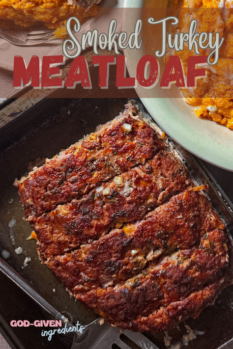 This Smoked Turkey Meatloaf is everything you love about comfort food, with a smoky twist! 🦃 Tender turkey, sharp cheddar or smoked gouda, and cozy spices like garlic and fennel come together for the ultimate fall meal. The tangy-sweet glaze caramelizes into the perfect crust. It's juicy, flavorful, and guaranteed to be a hit!   Pin now to make later!  #SmokedTurkey #Meatloaf #ComfortFood #FallRecipes #DinnerInspo #AutumnEats #FamilyDinner #EasyMeals Smoked Turkey Meatloaf, Treager Turkey, Easy Turkey Meatloaf, Turkey Bacon Wrap, Bad Seed, Fall Meal, Sweet Glaze, Organic Meat, Comfort Casseroles