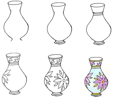 6 Simple Steps To Create A Nice Vase Drawing – How To Draw A Vase Cartoon Flower Tattoo, Flower Vase Drawing, Vase Drawing, Drawing Room Interior Design, Cartoon Flower, Drawing Guide, Small Drawings, Guided Drawing, Learn How To Draw