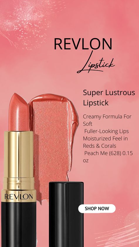 REVLON Lipstick in Peach Me (628) offers a creamy formula for soft, fuller-looking lips. This lipstick provides a moisturized feel in vibrant shades of reds & corals, giving you a perfect pout. Get ready to rock a bold lip look with #REVLONlipstick #LipstickLove #BoldBeauty #MakeupMustHave.#lipstick #eyeshadow #lips #eyeliner #cosmetics #foundation #mascara #makeup #instamakeup #cosmetic #eyebrows #lashes #makeupaddict Eyeshadow Lips, Revlon Lipstick, Peach Lipstick, Coral Lipstick, Coral Lips, Revlon Super Lustrous Lipstick, Lipstick Eyeshadow, Stocking Stuffers For Women, Bold Lip