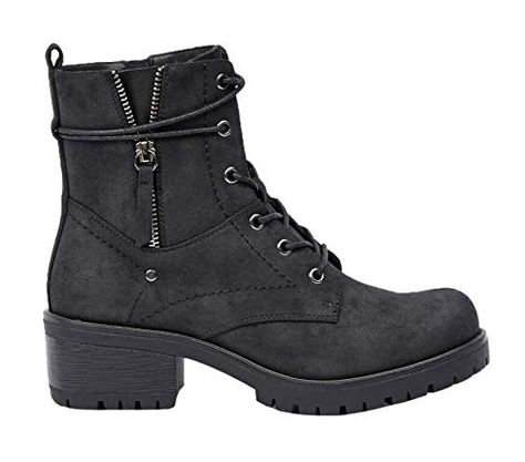 PRICES MAY VARY. Soft Vegan Distressed Nubuck Leather Functional waxed laces and Inside zipper for easy on / off Memory Foam Insoles Soft Faux fleece fur lining Durable long lasting lug Outsole Stride in fashion and comfort with these lace up boots. These boots feature soft foam insoles that will keep you comfy throughout your day! Heeled Combat Boots, Combat Boots Style, Buy Boots, Comfy Boot, Black Combat Boots, Winter Socks, Boot Brands, Cool Boots, Ankle Bootie