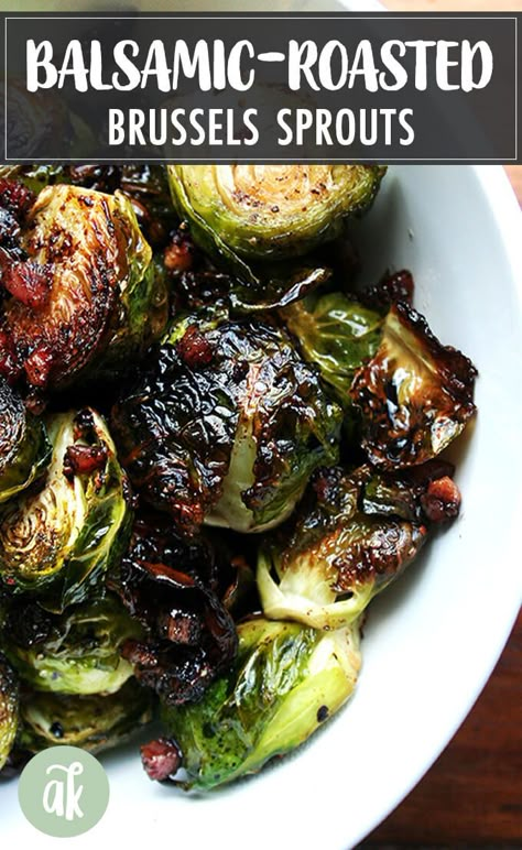 Ina Garten's Balsamic-Roasted Brussels Sprouts with Pancetta — in this recipe, the Brussels sprouts and the pancetta crisp up in unison, and the fat from the pancetta flavors the sprouts, whose crispy surfaces emerge glistening and caramelized. Tossed with reduced balsamic vinegar out of the oven, these Brussels sprouts are irresistible. #Brusselssprouts #balsamic #inagarten #pancetta #vegetables #sidedish Pancetta Vegetables, Balsamic Brussels Sprouts, Balsamic Brussel Sprouts, Brussel Sprout Recipes Roasted, Ina Garten Recipes, Roasted Brussel, Roasted Brussels Sprouts, Sprout Recipes, Brussels Sprouts Recipe