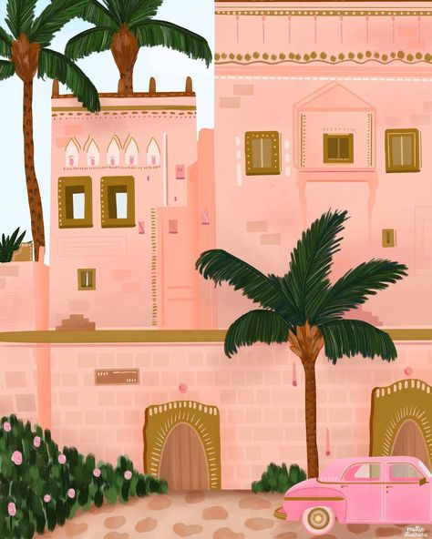 Millie on Instagram: “Throwback to one of my faves - A Moroccan Paradise. 🌞 I have something new being added to my shop very soon - which might make a good…” Art Marocain, Paradise Art, Moroccan Print, Moroccan Art, Holiday Poster, Cool Products, Plant Print, Travel Art, Landscape Art