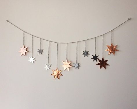 room decor, boho decoration, wall hanging, stars banner, rose gold stars Constellation Bedroom, Stars Banner, Stars Mobile, Stars Wall Art, Art Stars, Stars Wall Decor, Star Banner, Hanging Stars, Star Mobile