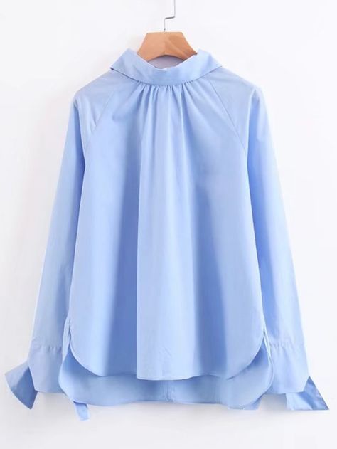 Shop Tie Cuff Raglan Sleeve Dolphin Hem Blouse online. SheIn offers Tie Cuff Raglan Sleeve Dolphin Hem Blouse & more to fit your fashionable needs. Shirt Kurti, Blue Long Sleeve Top, Bow Tie Blouse, Blue Long Sleeve Tops, Clothes Casual, Muslim Fashion Dress, Hem Blouse, Blouse Online, Blue Long Sleeve