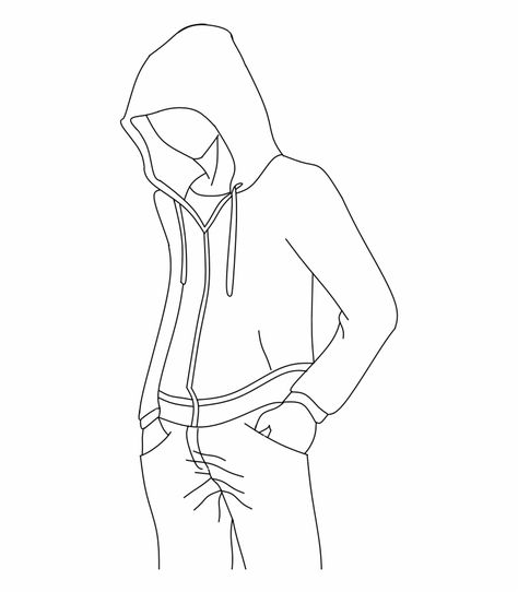 How To Draw Hoodies, Hoodie Drawing Reference, Hoodie Base, Hoodie Drawing, Drawing Body Poses, Sketch Poses, Anime Drawing, Outline Art, Anime Hoodie