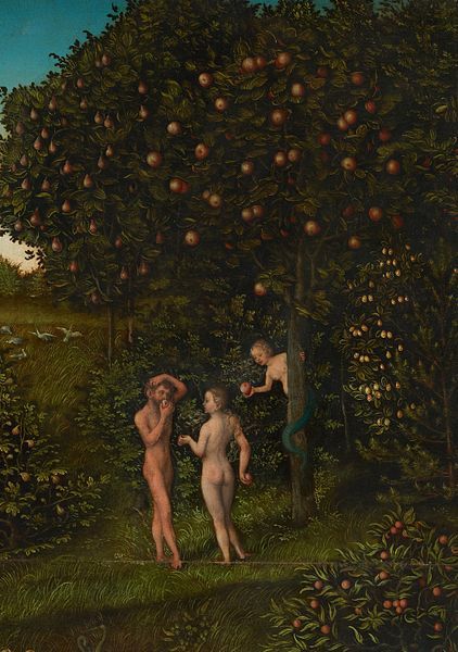 Eden Painting, 16th Century Paintings, The Fall Of Man, Tree Of Life Meaning, Painting Bible, Fall Of Man, Science Of Love, Lucas Cranach, The Falling Man