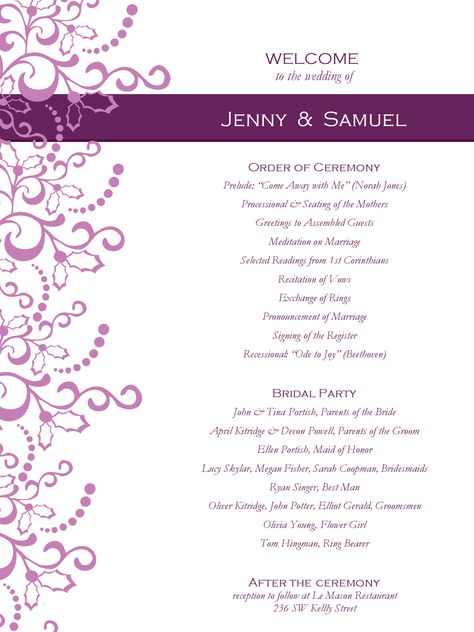 Finding The Perfect Wedding Program Templates For Free In 2023 - Free Sample, Example & Format Templates - Free Sample, Example & Format Templates Winter Wedding Programs, Wedding Program Examples, Wedding Program Template Free, Free Wedding Invitation Samples, Reception Program, Wedding Reception Program, Printable Wedding Program Template, Wedding Program Design, Wedding Ceremony Programs Template