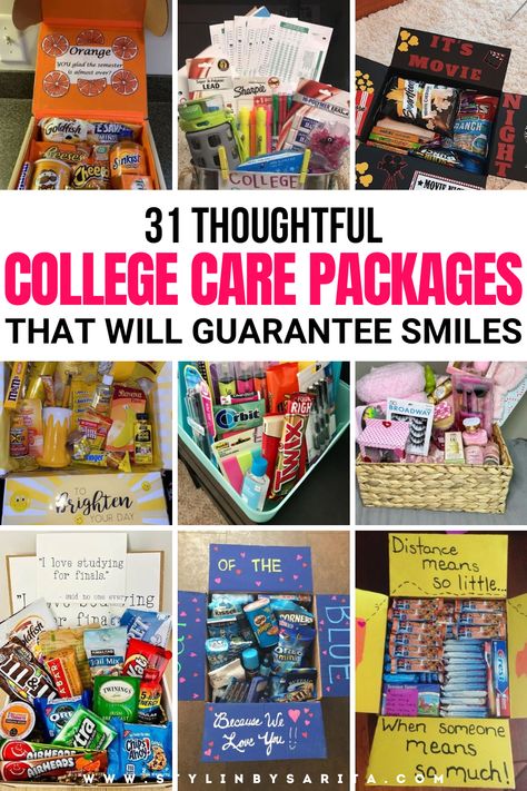 college care packages College Treat Bags Care Packages, Moving To College Gifts, College Send Off Basket, College Goodie Boxes Care Packages, Freshman Care Package College, Gifts For Sister Going To College, College Drop Off Care Package, College Packages For Guys, Dollar Tree Care Package