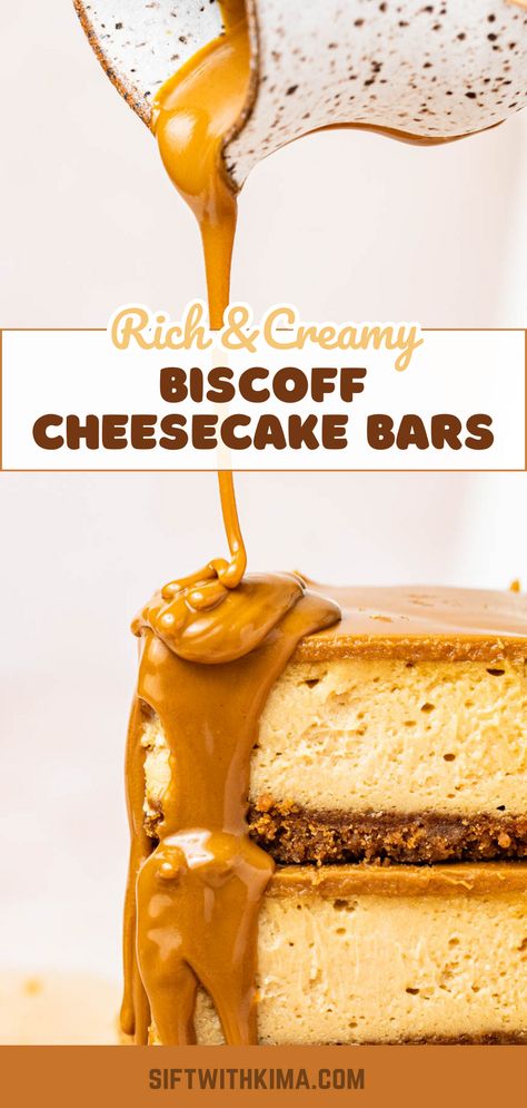 Biscoff Cheesecake Bars, Cheesecake Bar, Biscoff Cheesecake, Biscoff Cookie Butter, Biscoff Spread, Banana Cupcakes, Cheesecake Bar Recipes, Lotus Biscoff, Cheesecake Filling