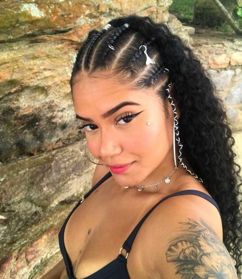 Curly Braided Hairstyles, Pretty Braids, Curly Hair Braids, Rave Hair, Cute Curly Hairstyles, Pretty Braided Hairstyles, Front Hair Styles, Curly Hair Inspiration, Curly Girl Hairstyles