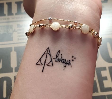 Hp Always Tattoo, Always Tatoos Harry Potter, Harry Potter Ankle Tattoo, Harry Potter Tiny Tattoos, Tatuajes Harry Potter, Harry Potter Always Tattoo, Subtle Harry Potter Tattoo, Harry Potter Inspired Tattoos, Tattoo Ideas Harry Potter