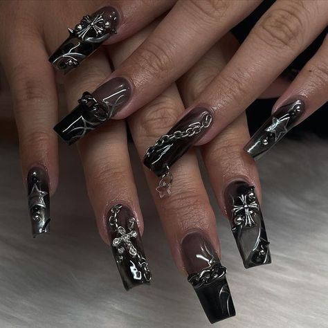 Black Acrylic Nails, Punk Nails, Gothic Nails, Vintage Nails, Goth Nails, Edgy Nails, Grunge Nails, Colorful Nails, Pretty Gel Nails