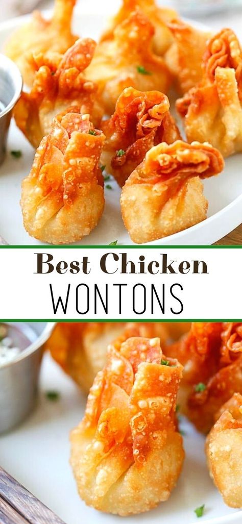 Wonton Filling Recipes, Wonton Appetizer Recipes, Wonton Wrapper Recipes, Easy Fried Chicken, Chicken Wontons, Homemade Chinese Food, Wonton Recipes, Rasa Malaysia, Chinese Cooking Recipes