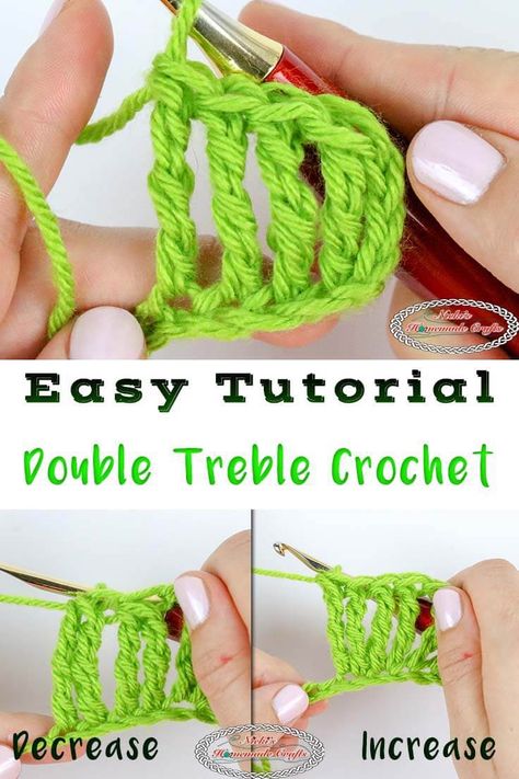 Learn how to crochet a Double Treble Crochet easily. You will also learn how to increase and decrease this basic stitch. It comes with a Photo and Video Tutorial. #crochet #freecrochet #freepattern #freecrochetpattern #doubletreblecrochet #crochettutorial #doubletreblecrochetincrease #increase #doubletreblecrochetdecrease #decrease #basiccrochet Half Double Crochet Decrease, Crochet Beginners, Crochet Edges, American Crochet, Treble Crochet, Diy Knit, Double Crochet Decrease, Crochet 101, Crochet Friends