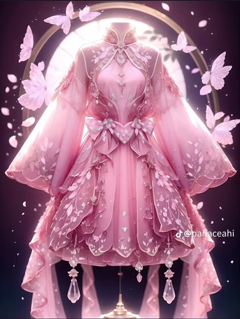 Pink Fantasy Outfit Art, Pink Warrior Outfit, Pink Fantasy Outfit, Pink Fantasy Dress, Pink Butterfly Dress, Chinese Fancy Dress, Royalty Dress, Quinceanera Dresses Gold, Magical Dress