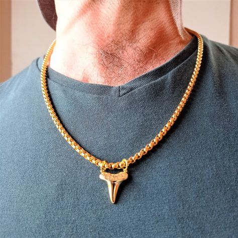 Golden Rings, Hammerhead Shark, Golden Necklace, Shark Tooth, Golden Ring, Shark Teeth, Men's Necklace, Light Weight Earrings, Stainless Steel Necklace