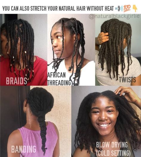 Stretched Hairstyles Natural Hair, Stretched 4c Hair, Natural Hair Shrinkage, Black Besties, Stretched Hair, Hair Shrinkage, Natural Hair Routine, Hair Without Heat, Braiding Your Own Hair