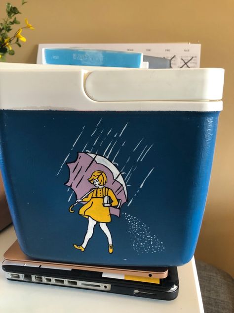 Painted cooler Morton Salt Girl, Morton Salt, Cooler Painting, Painting Girl, Flower Painting, Salt, Paint, Canning