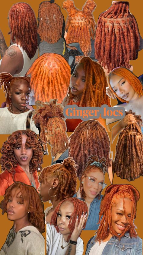 Ginger locs Dyed Locs Styles, Ginger Locs Hairstyles, Short Locs Dyed, Ginger Dyed Locs, Colored Locs Ideas, Short Locs Color Ideas, Ginger Hair Dreads, Ginger Color Locs, Color Combos For Locs