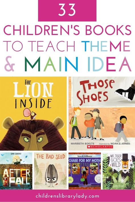 Books To Teach Theme, Main Idea Kindergarten, Teaching Theme, Teaching Main Idea, Teaching Themes, Literary Elements, Children's Library, Reading Themes, Kindergarten Books